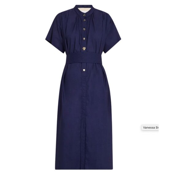 NWT VANESSA BRUNO Ezola Cotton Poplin Midi Shirt Dress Navy Blue Size XS - Picture 1 of 4